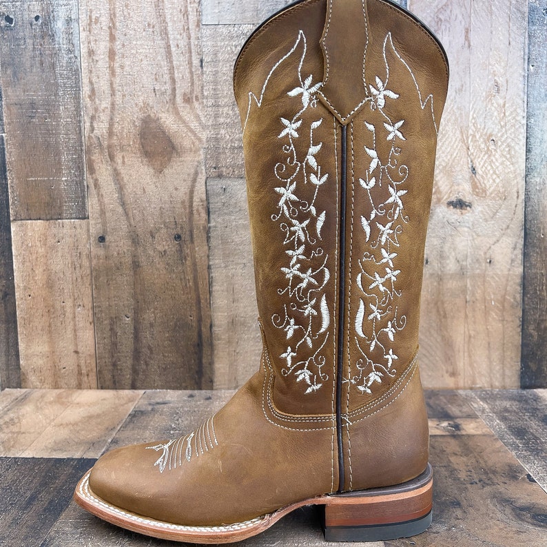 Women's Handmade Leather Floral Embroidered Boots/ Mexican Artisanal