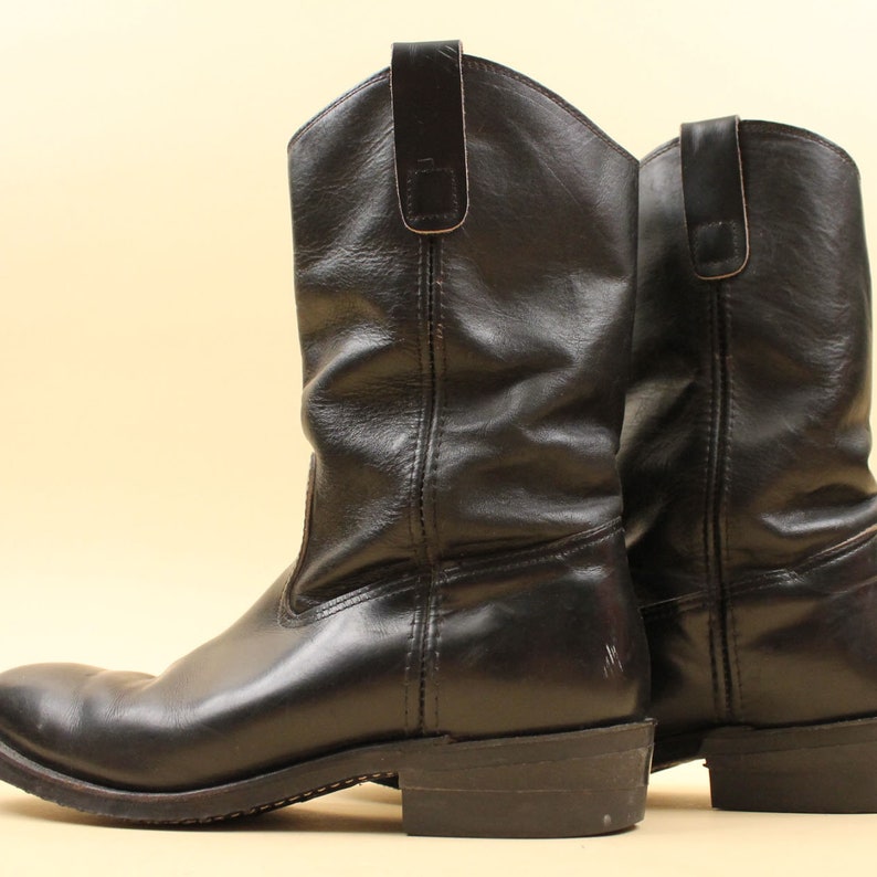 Women's 70s Vtg Black Pull on Boots Motorcycle Biker Punk Cowboy Metal