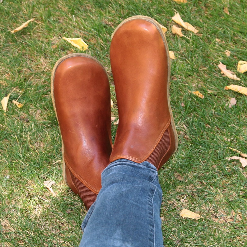 Women's Handmade CHELSEA Boots Zero Drop Barefoot BROWN Smooth