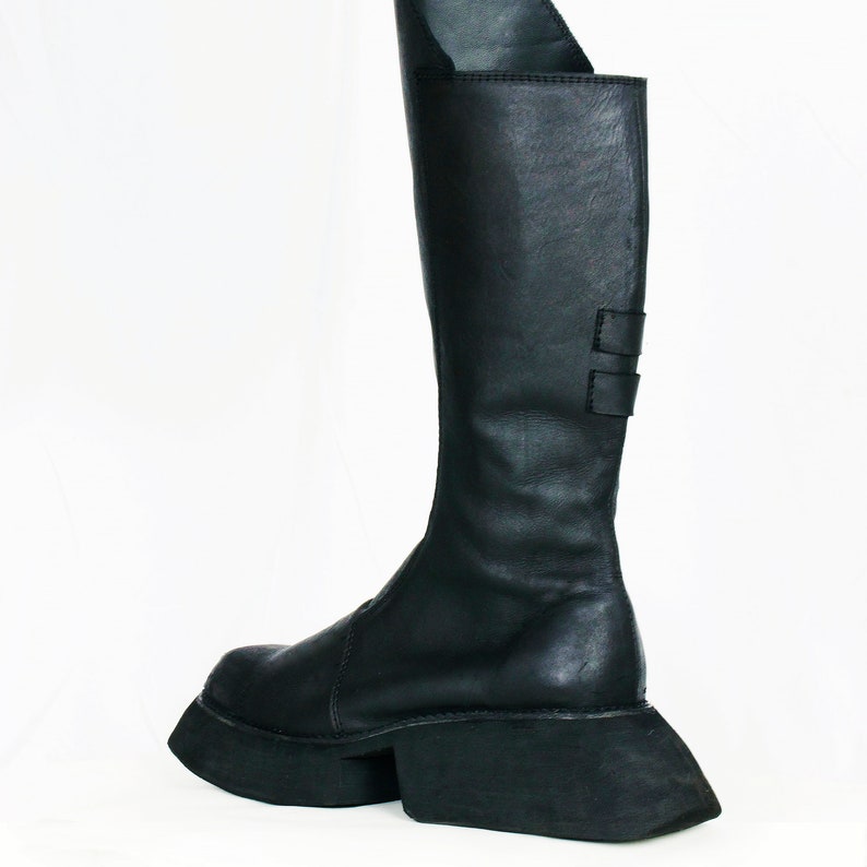 Men's Avant Garde Black Leather Boots Dark Fashion