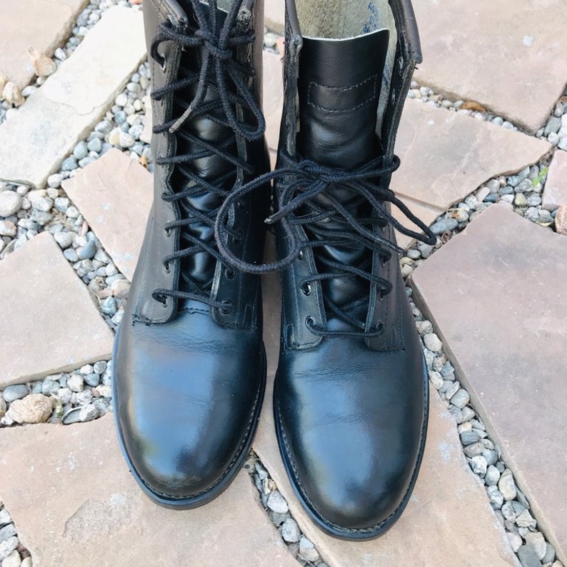 Men's Vintage Military Boots Black Leather Army STEEL