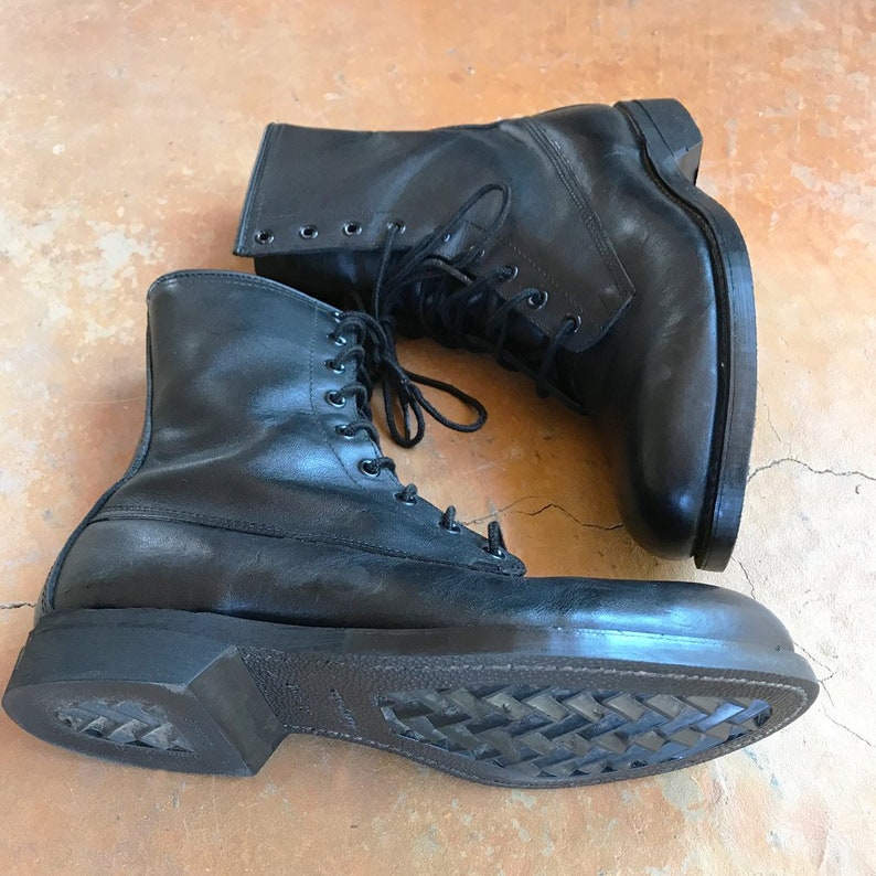 Men's Vintage Military Boots Black Leather Army STEEL