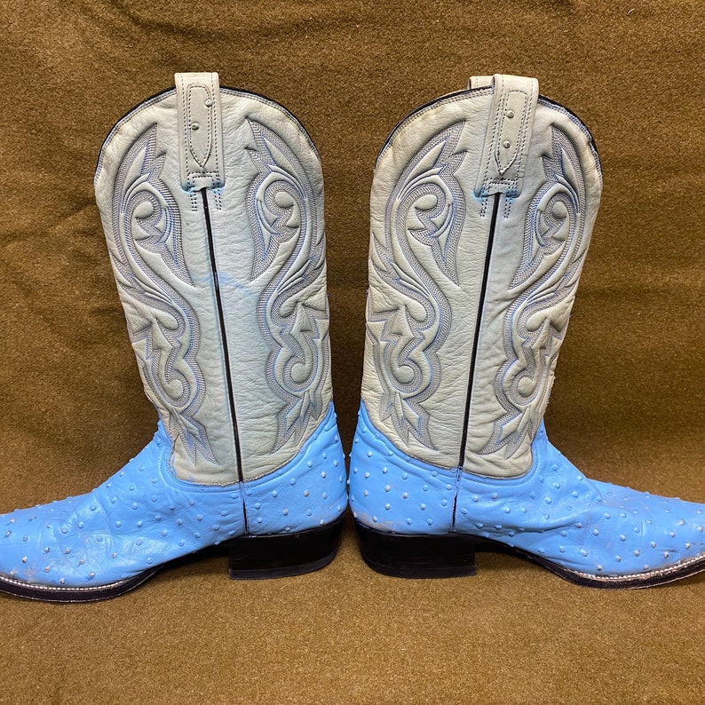 Men's Rudel Blue Ostrich Stitching Cowboy Western Ranch Exotic