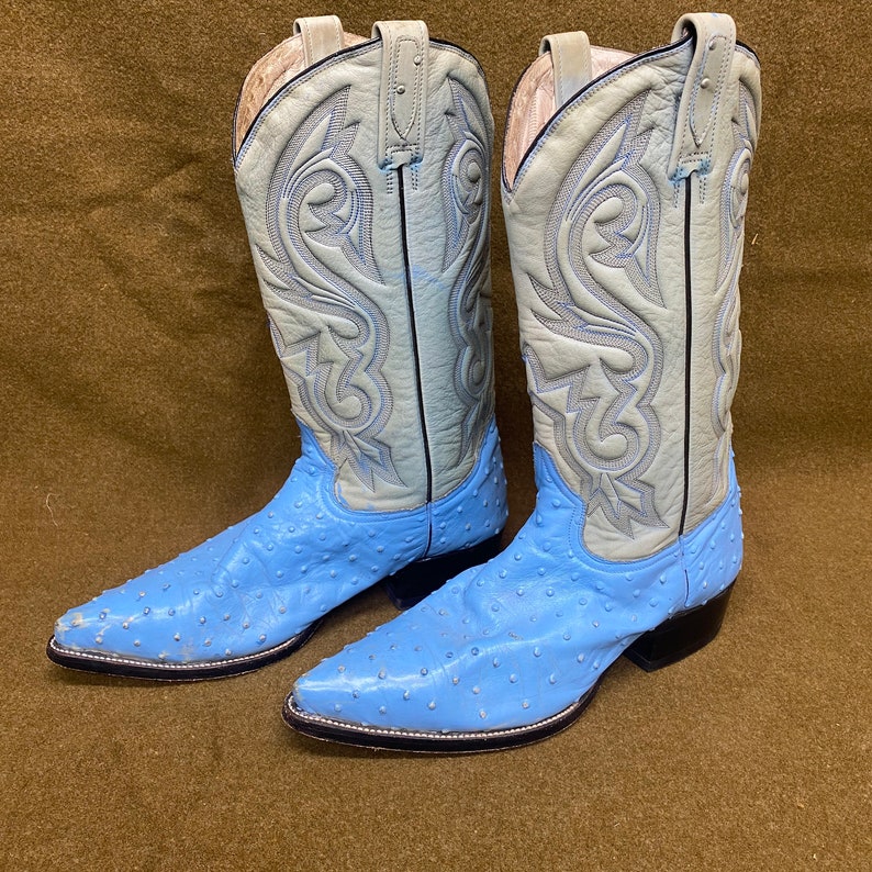 Men's Rudel Blue Ostrich Stitching Cowboy Western Ranch Exotic