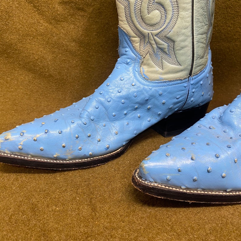 Men's Rudel Blue Ostrich Stitching Cowboy Western Ranch Exotic