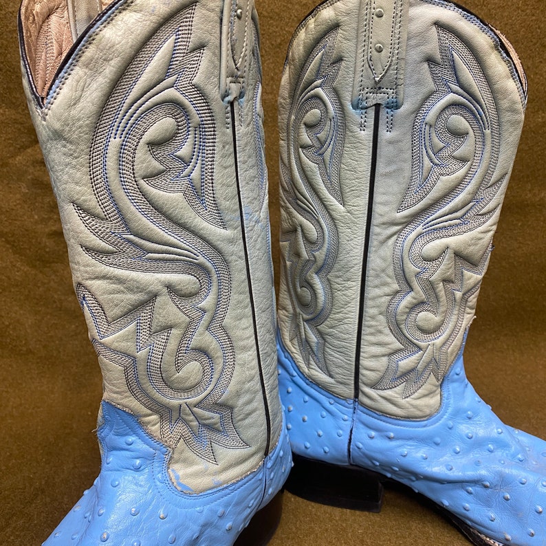 Men's Rudel Blue Ostrich Stitching Cowboy Western Ranch Exotic