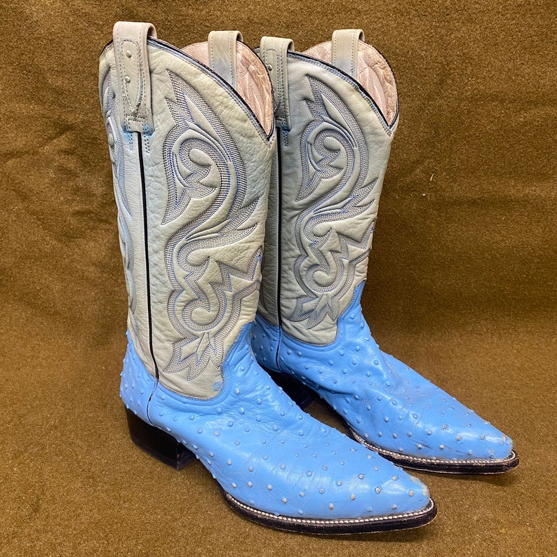 Men's Rudel Blue Ostrich Stitching Cowboy Western Ranch Exotic