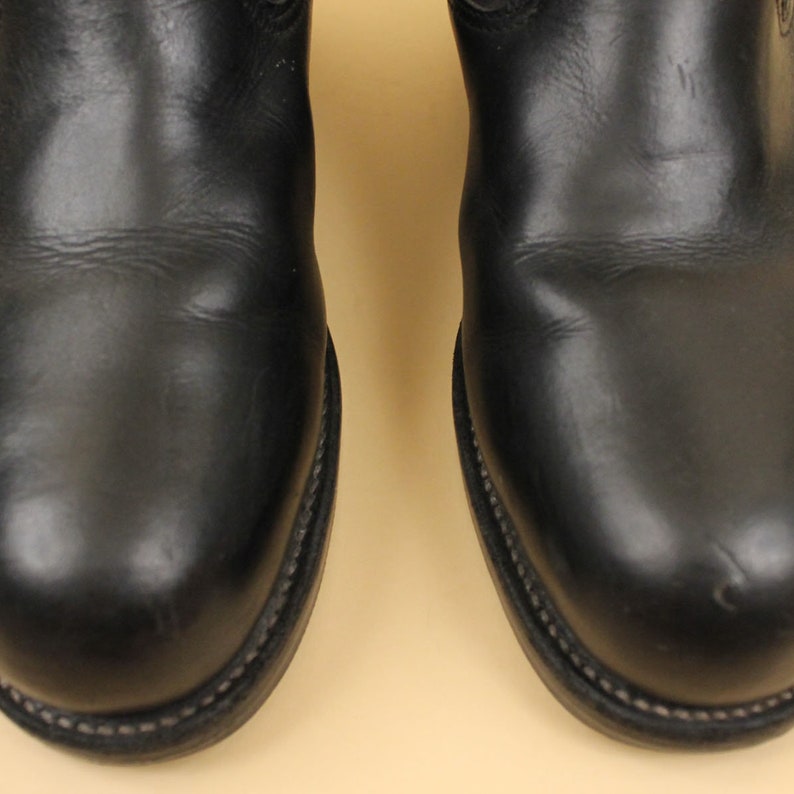 Men's 70s Vtg Black Leather Chippewa USA Engineer 2 Buckle Boots