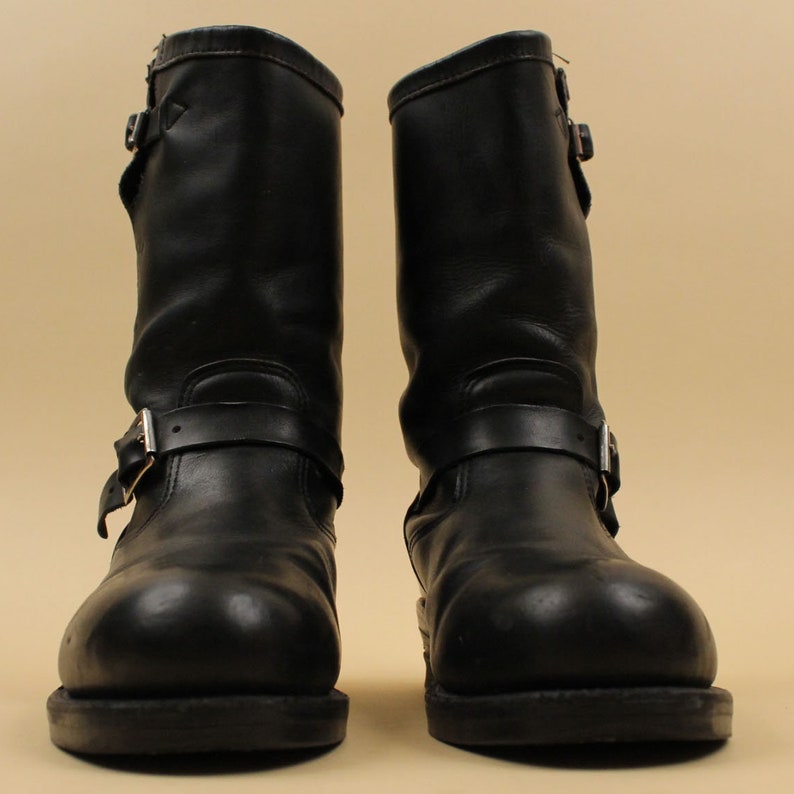 Men's 70s Vtg Black Leather Chippewa USA Engineer 2 Buckle Boots