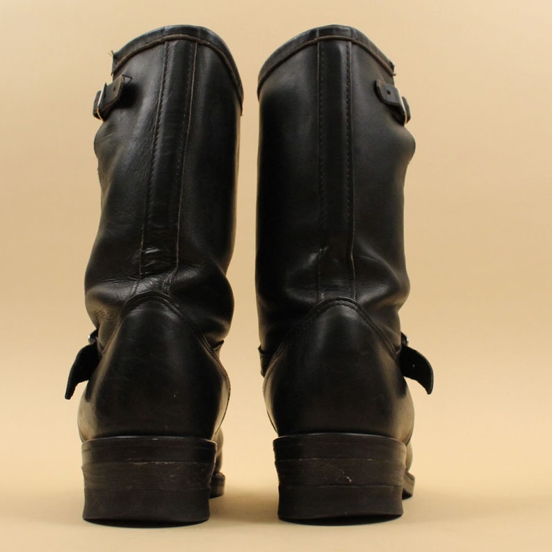 Men's 70s Vtg Black Leather Chippewa USA Engineer 2 Buckle Boots