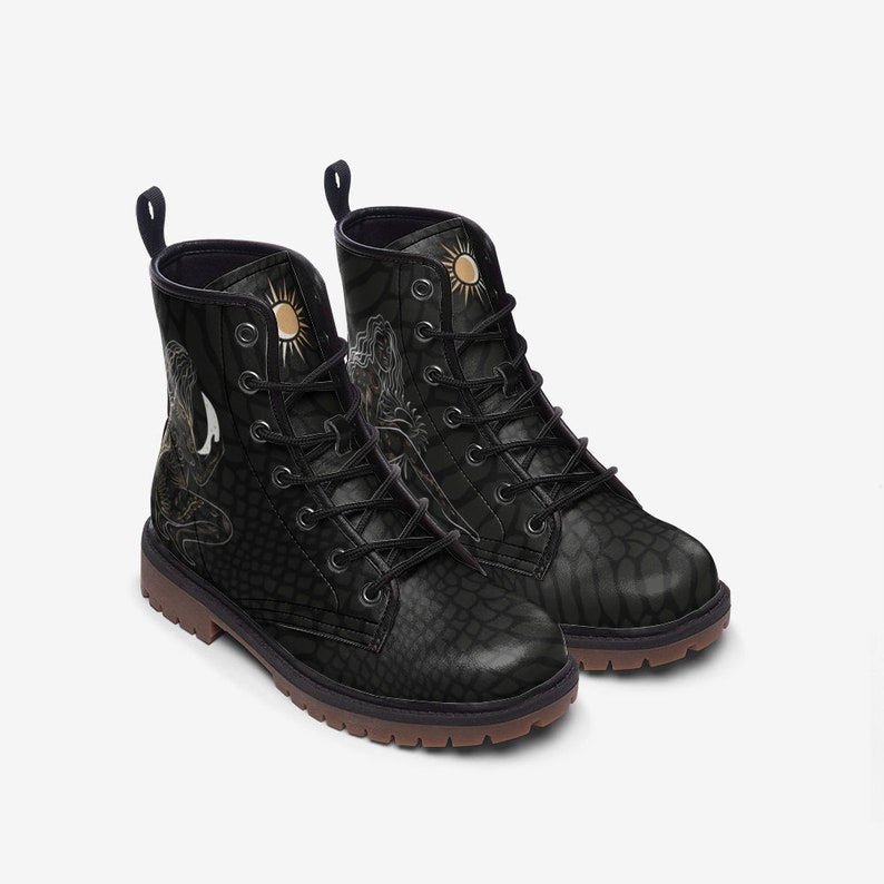 Men's Moon and Sun Boots Black Boots Vegan Leather Lace up Combat