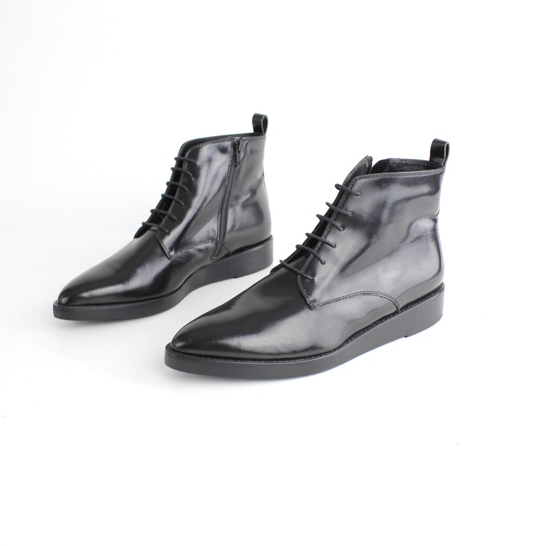 Women's Vintage Italian Black Leather Ankle Boots Smooth