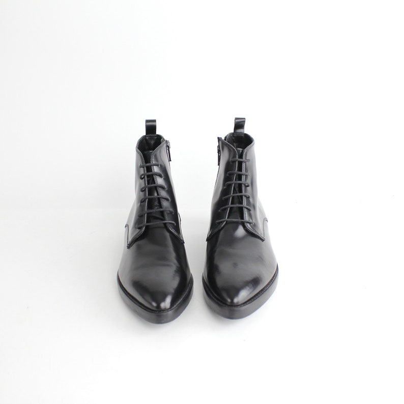 Women's Vintage Italian Black Leather Ankle Boots Smooth