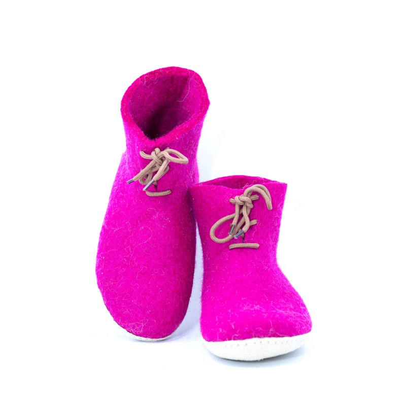 Men's Pink Woolen Boots Felt Shoes Ecofriendly Hand Felted Boots