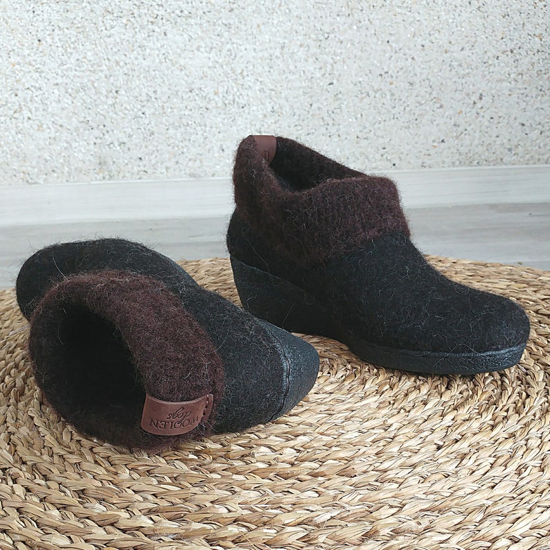 Women's Felted Brown Ankle Booties Wool Minimalist Shoes