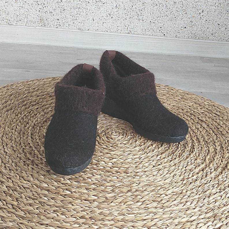 Women's Felted Brown Ankle Booties Wool Minimalist Shoes