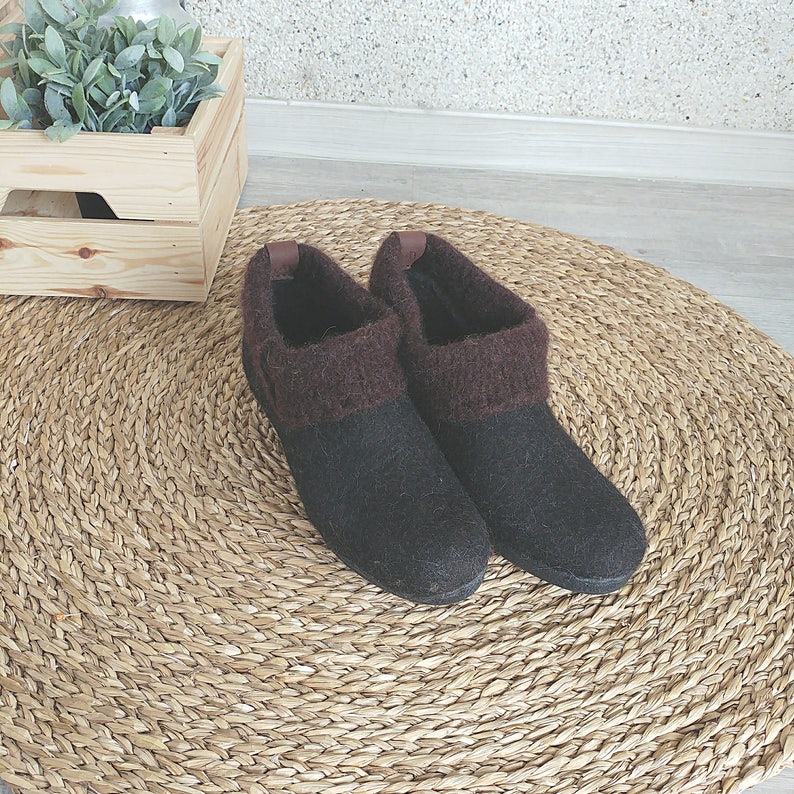 Women's Felted Brown Ankle Booties Wool Minimalist Shoes