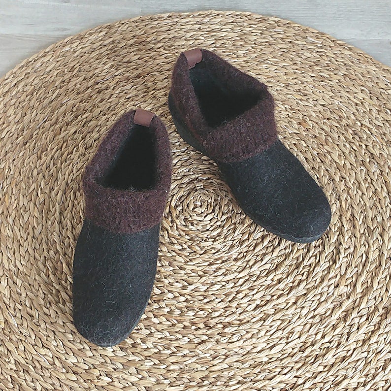 Women's Felted Brown Ankle Booties Wool Minimalist Shoes