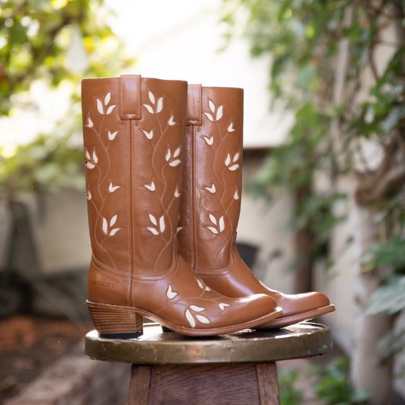 Women's Flower Boots Leaf Brown