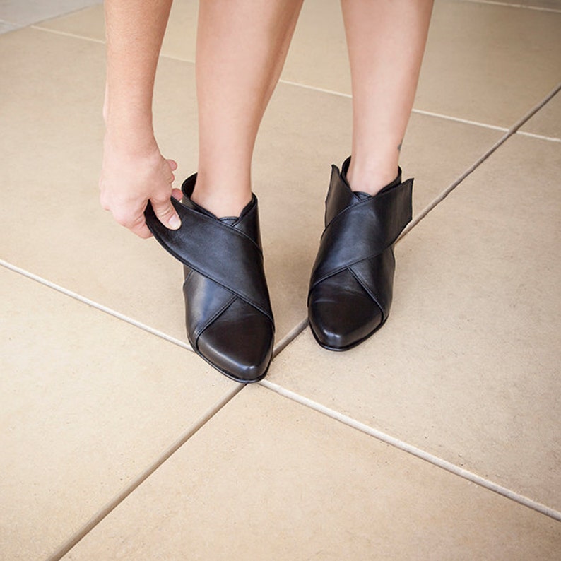 Women's Black Criss Cross Leather Boots Handmade Leather Ankle