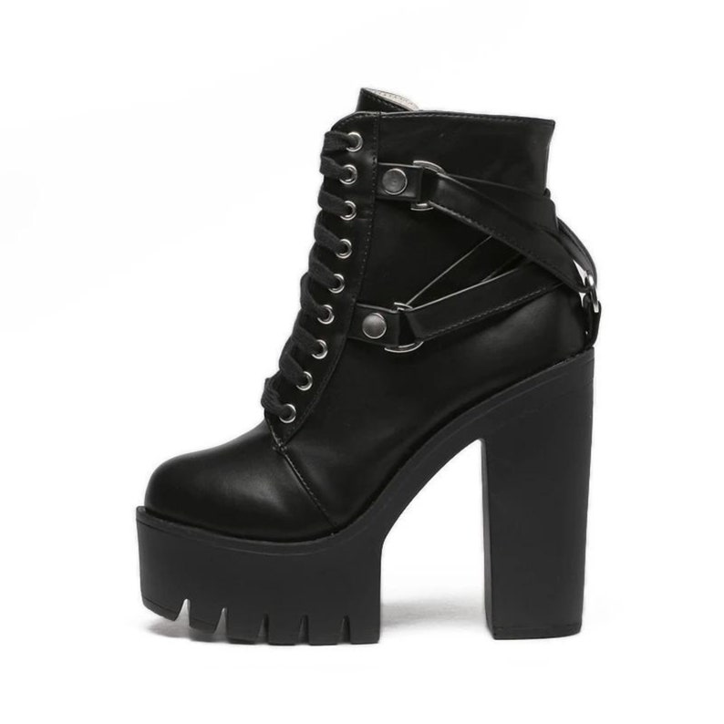 Women's Platform Boots Black Gothic Boots Lace up Goth Shoes Women