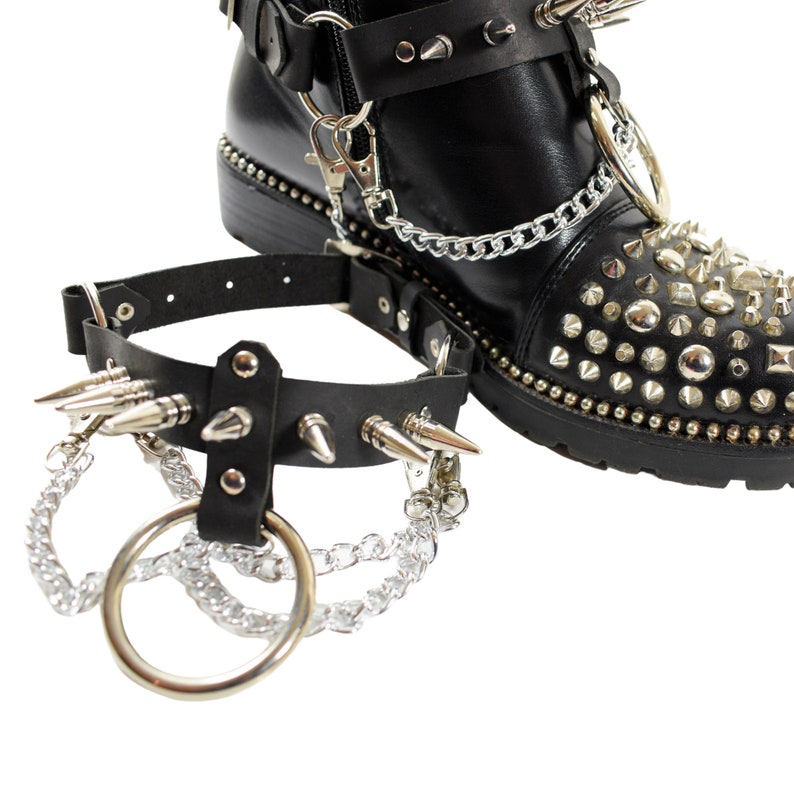 Men's WE103 Leather Boot Straps With Studs & Chains/unisex Boot