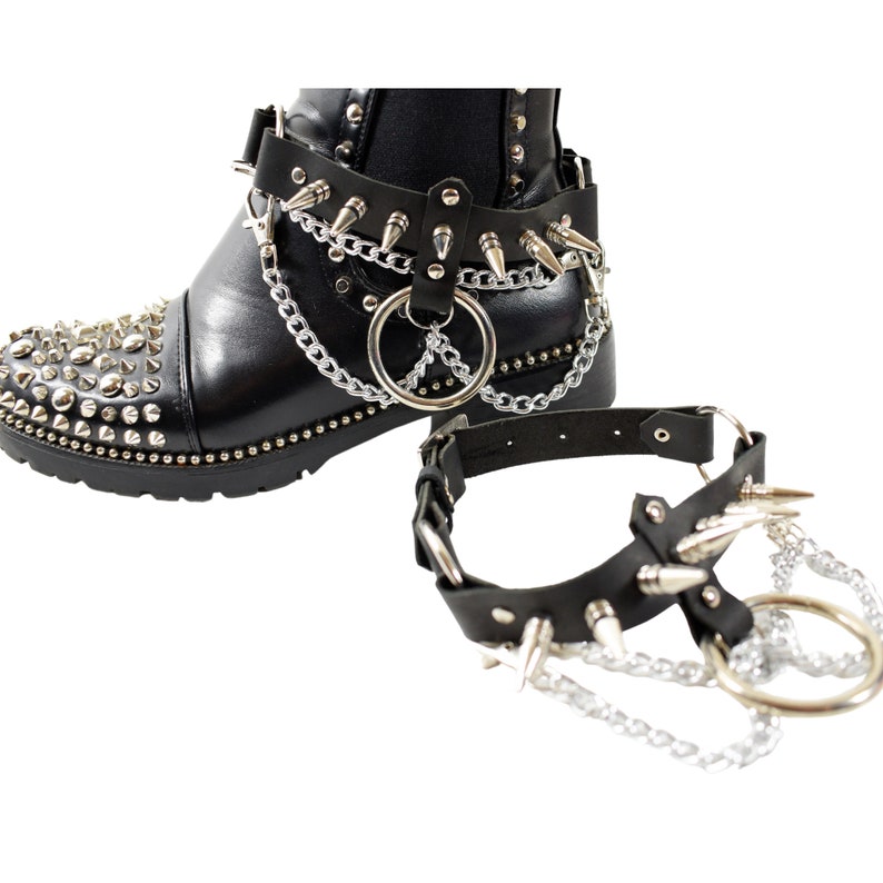 Men's WE103 Leather Boot Straps With Studs & Chains/unisex Boot