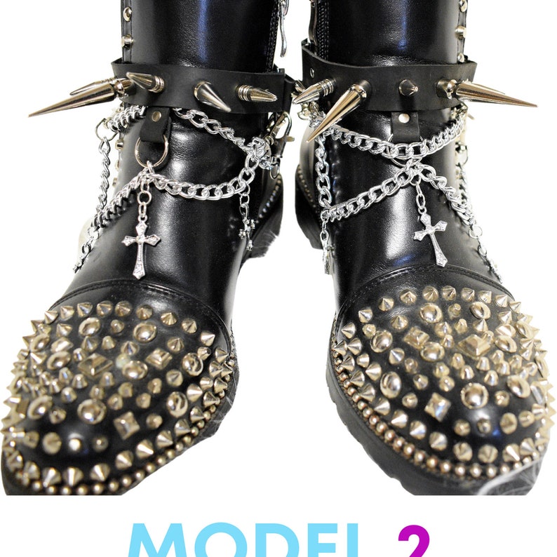 Men's WE103 Leather Boot Straps With Studs & Chains/unisex Boot