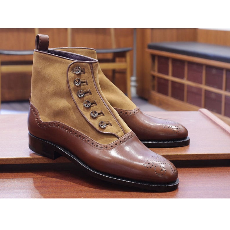 Men's Handmade Classic Brown Color Leather Buttons Boots