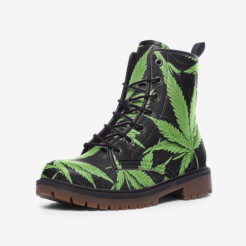 Men's Unisex Fit Marijuana Green Leaf Black Casual Leather