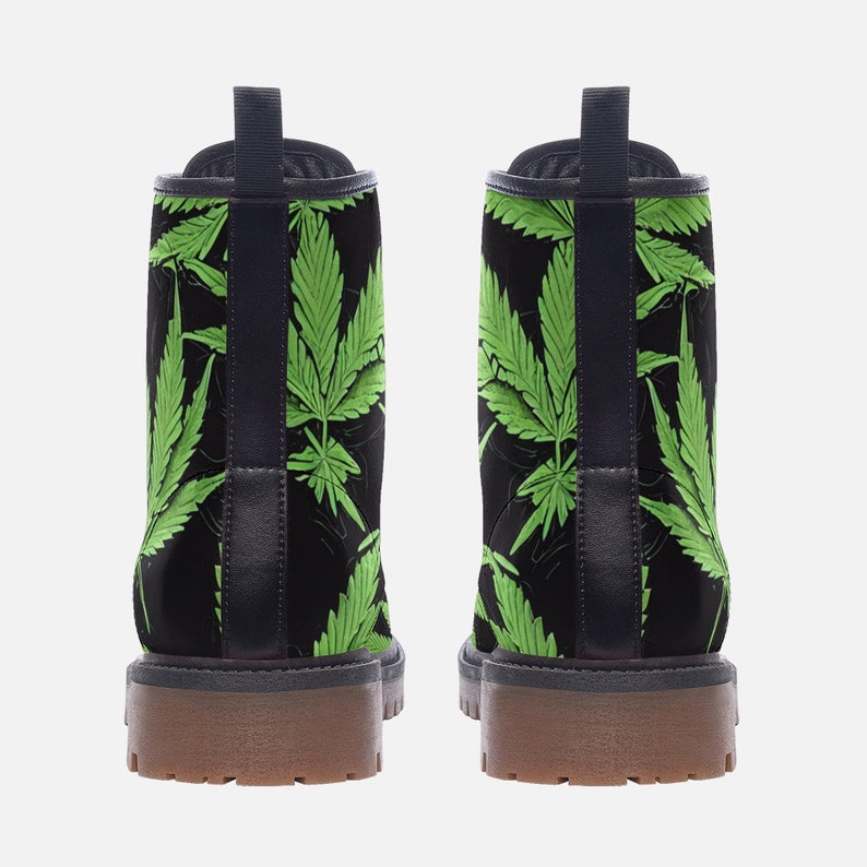 Men's Unisex Fit Marijuana Green Leaf Black Casual Leather