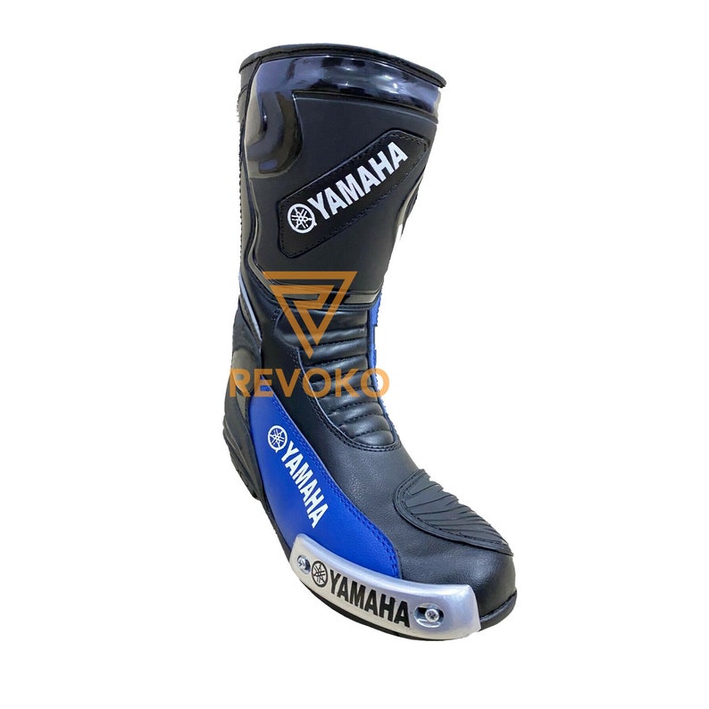 Men's New Yamaha Blue Black Motorbike Racing Shoes Leather