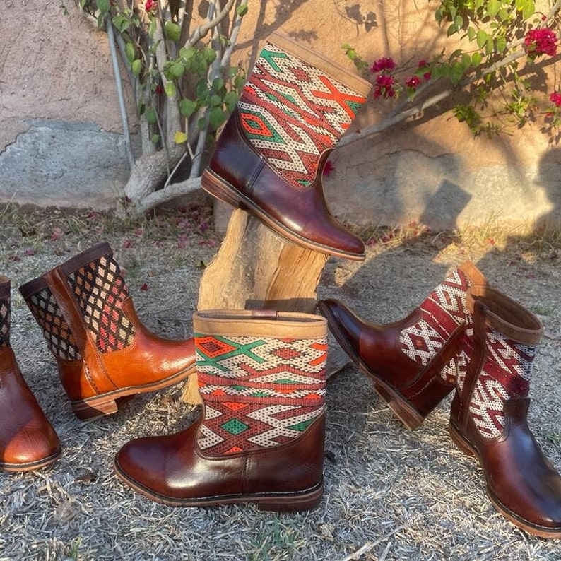 Women's Handmade Leather Boots Boots With Vintage Moroccan