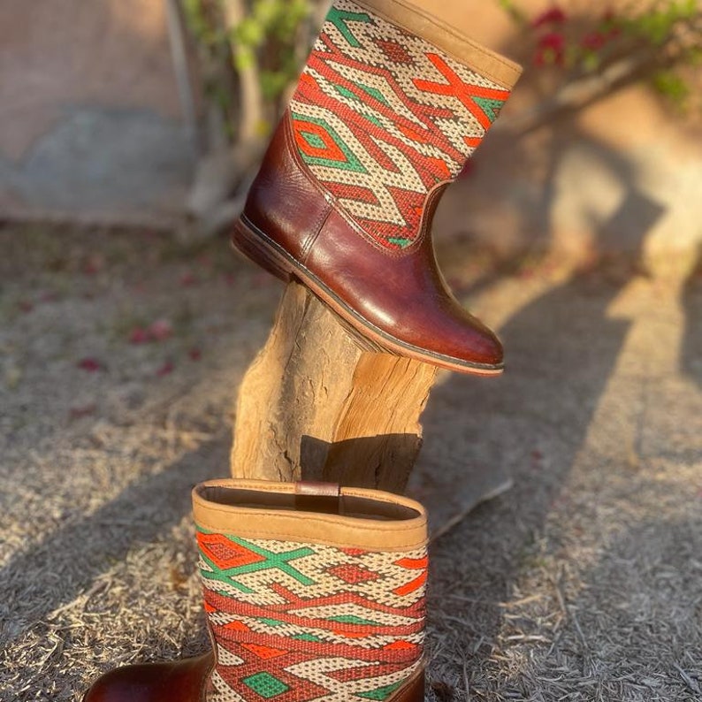 Women's Handmade Leather Boots Boots With Vintage Moroccan