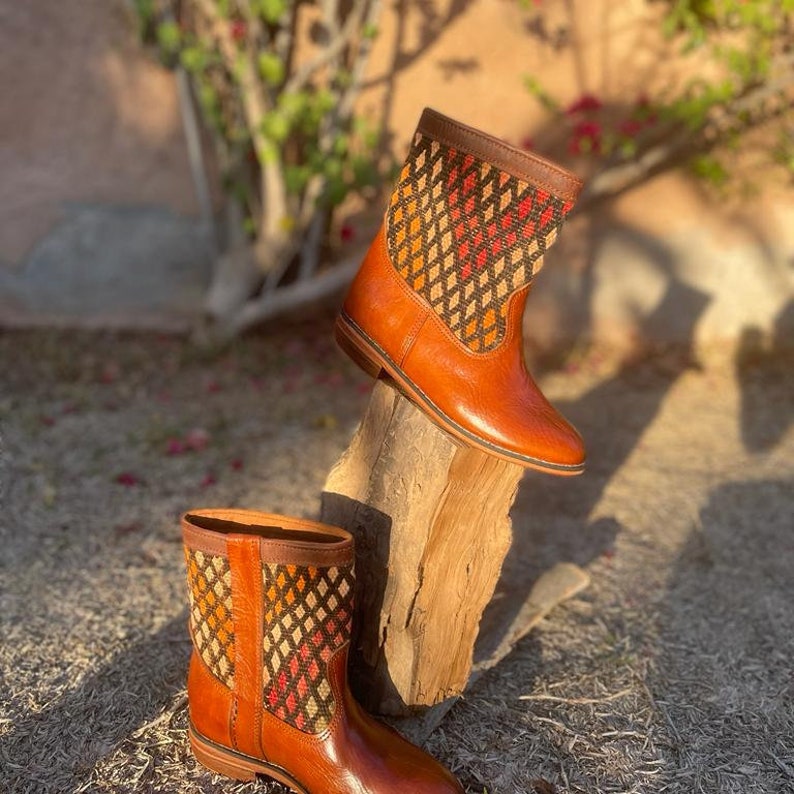 Women's Handmade Leather Boots Boots With Vintage Moroccan