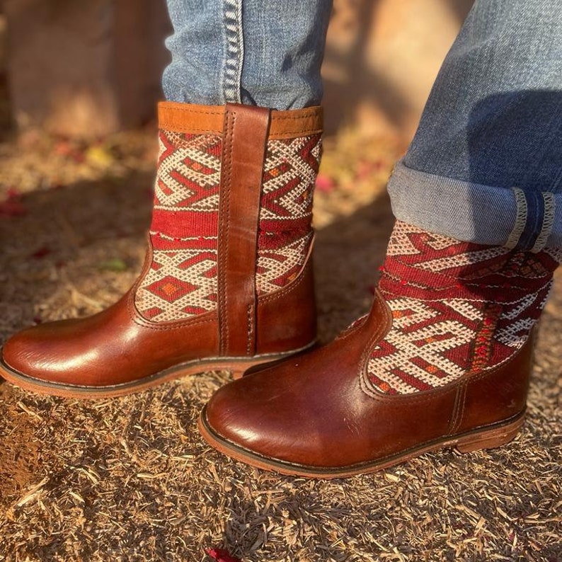 Women's Handmade Leather Boots Boots With Vintage Moroccan