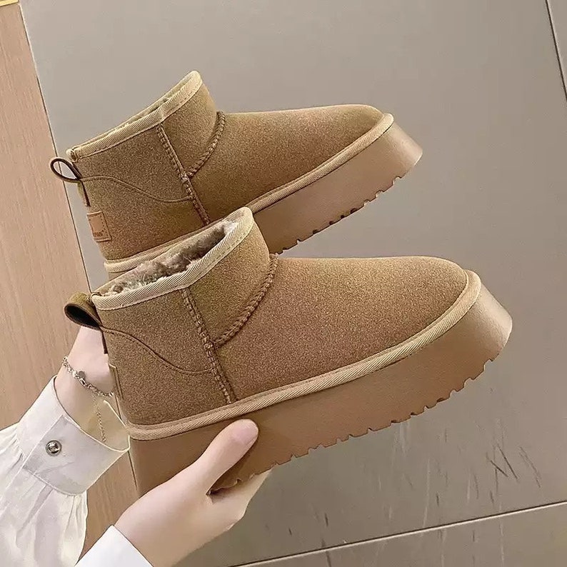 Women's VEGAN PLATFORM BOOTS Adults Mini Snow Designer Ankle Slippers