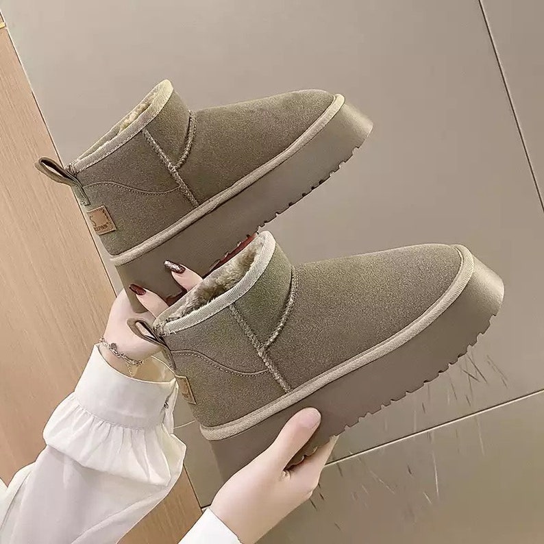 Women's VEGAN PLATFORM BOOTS Adults Mini Snow Designer Ankle Slippers