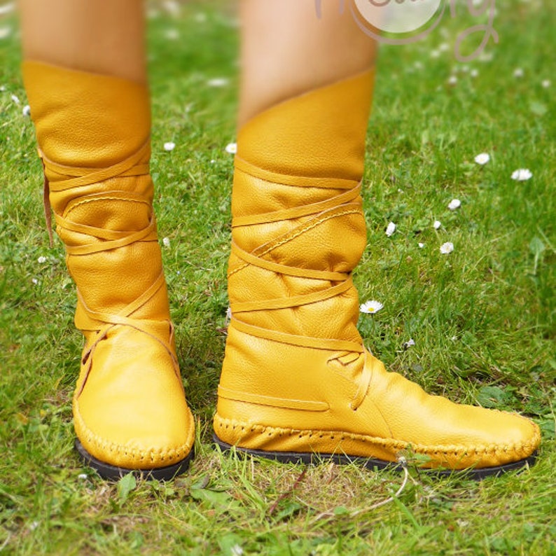 Women's Yellow Leather Moccasins Moccasins Moccasin Boots