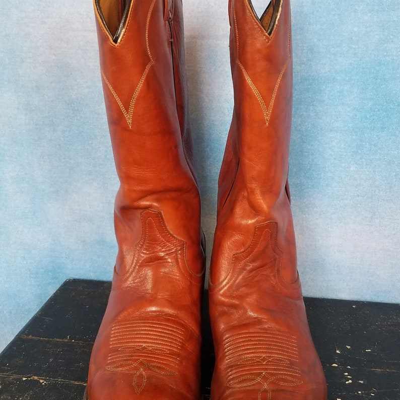 Men's Vintage 90s Cognac Marbled Leather Cowboy Boots With White