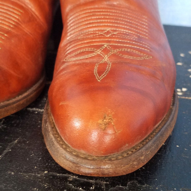 Men's Vintage 90s Cognac Marbled Leather Cowboy Boots With White