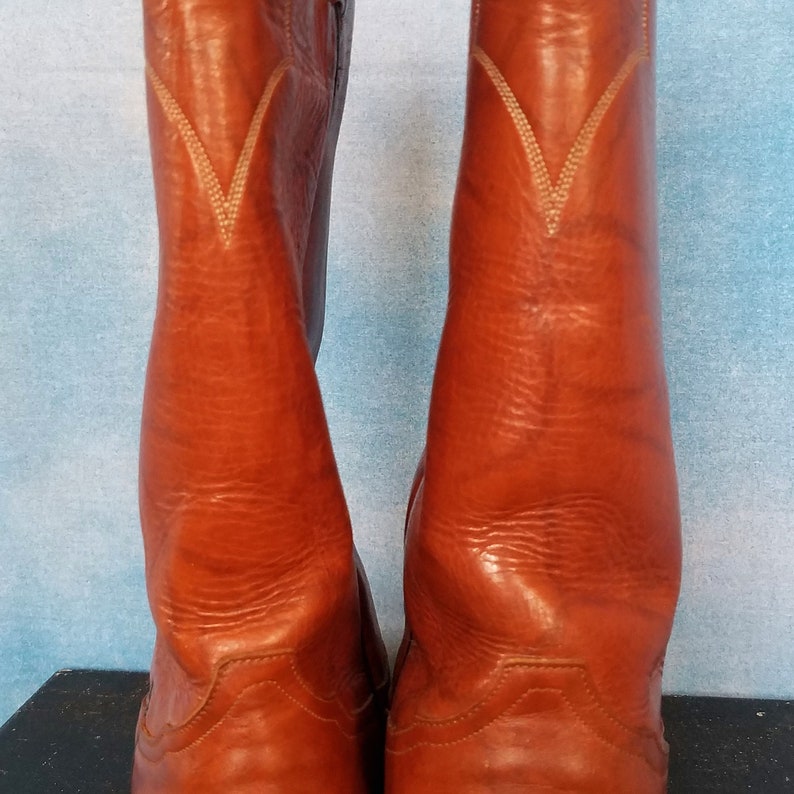 Men's Vintage 90s Cognac Marbled Leather Cowboy Boots With White