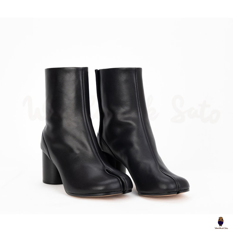 Women's Tabi Split Toe 8cm Heel Leather Boots