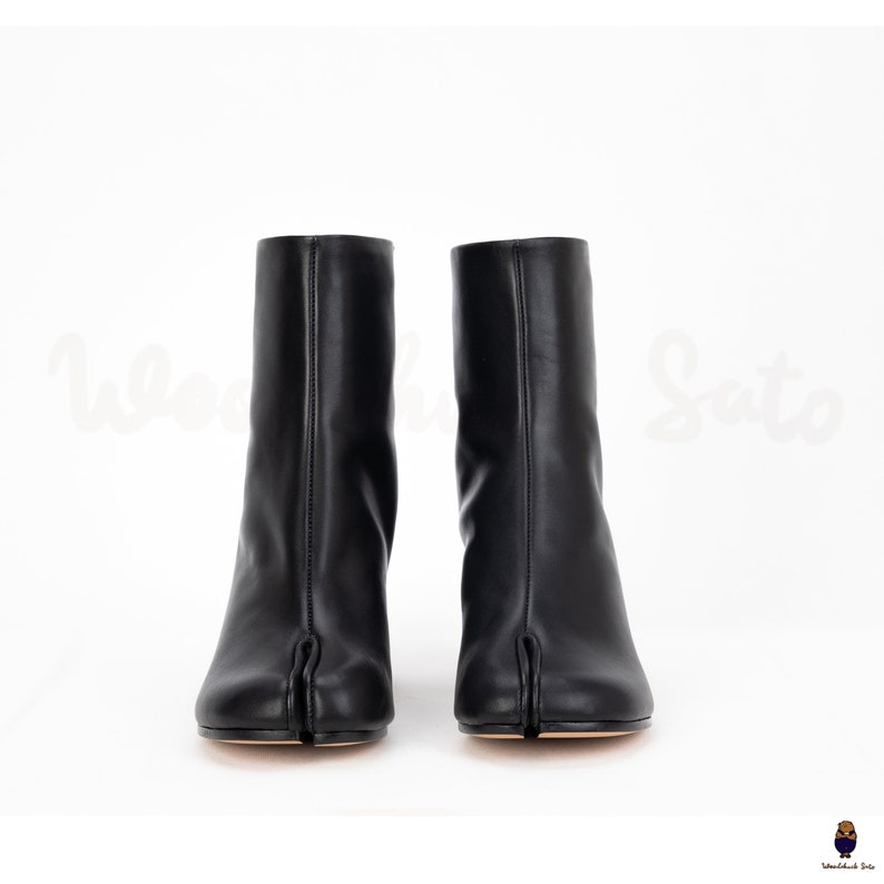 Women's Tabi Split Toe 8cm Heel Leather Boots