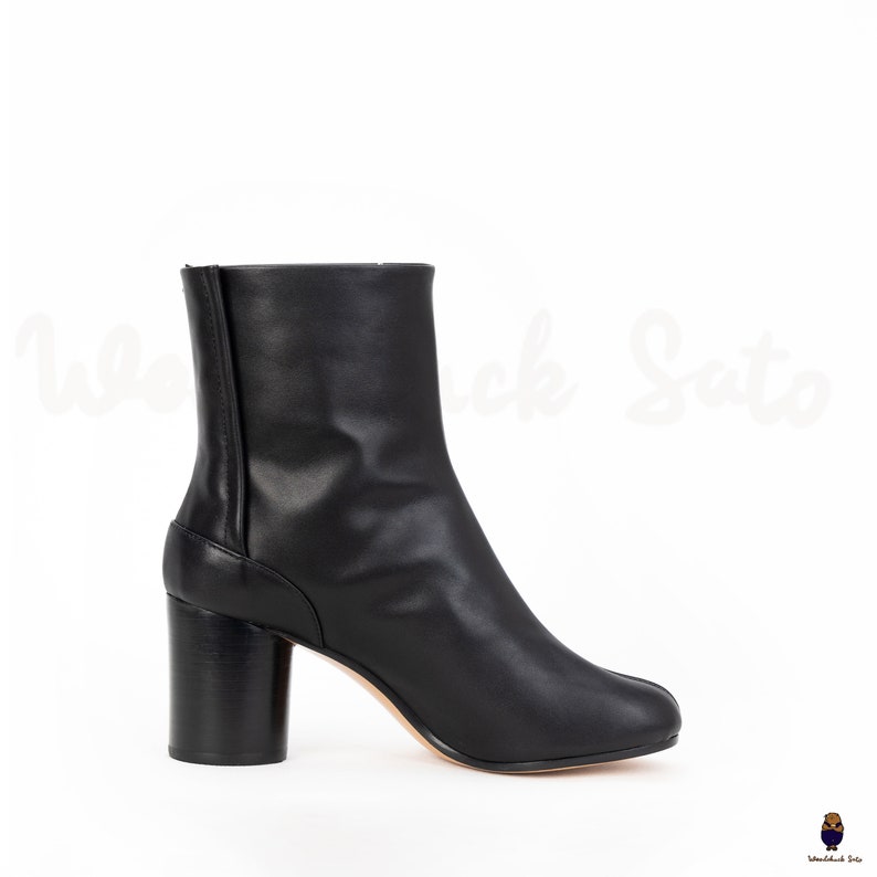 Women's Tabi Split Toe 8cm Heel Leather Boots