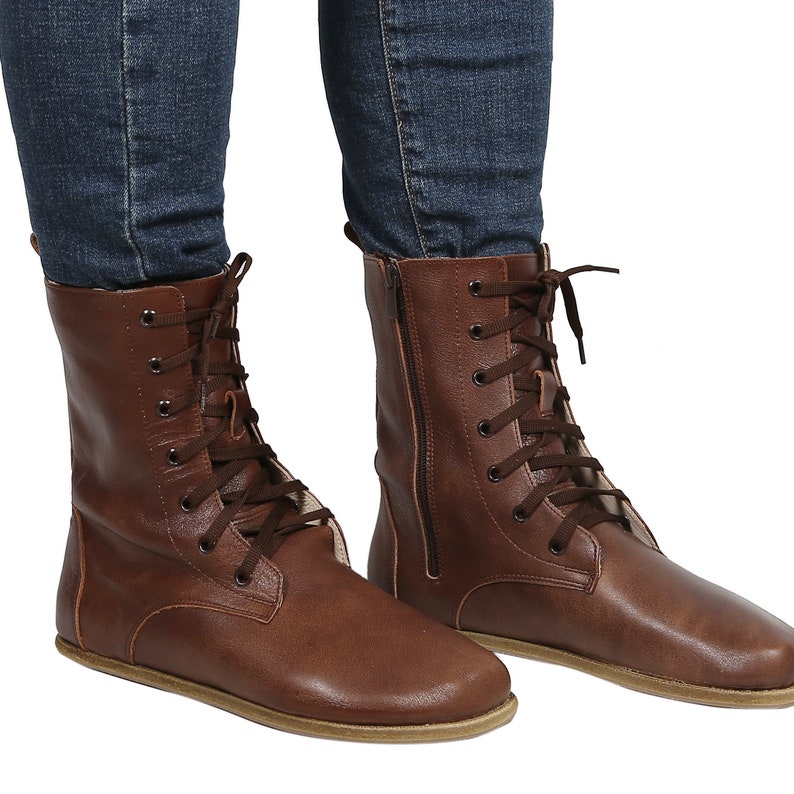 Women's Boots WIDE Zero Drop Barefoot DARK Brown Sooth Leather