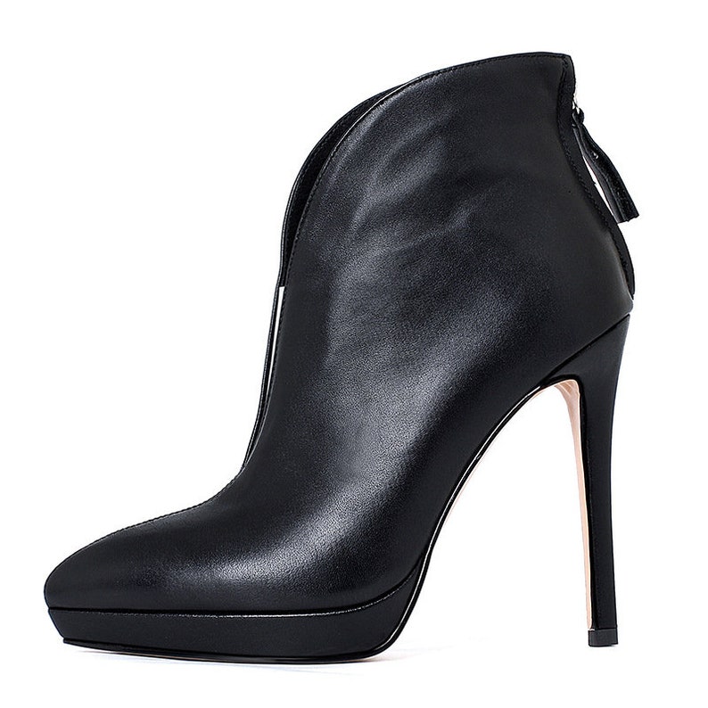 Women's Genuine Leather V Cut Thin High Heels Boots Ankle