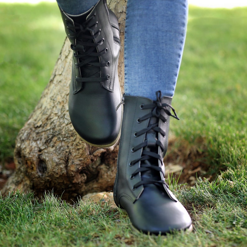 Women's Boots WIDE Zero Drop Barefoot BLACK Sooth Leather