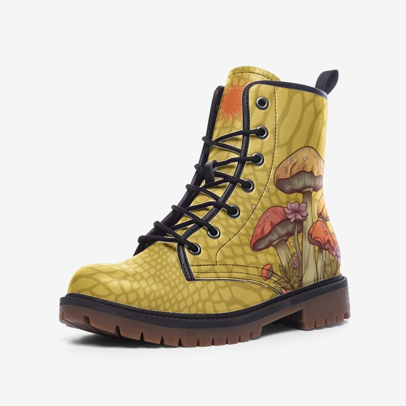 Women's Mushroom Boots Yellow Boots Vegan Leather Lace up Combat Boots