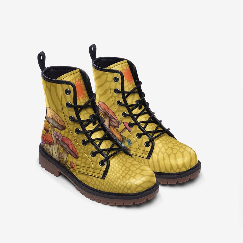 Women's Mushroom Boots Yellow Boots Vegan Leather Lace up Combat Boots